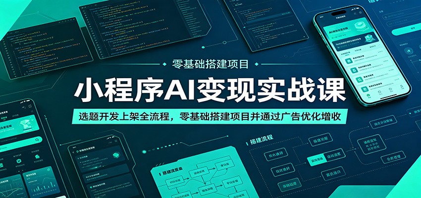 小程序AI变现实战课：选题开发上架全流程，零基础搭建项目并通过广告优化增收-聚力云网创