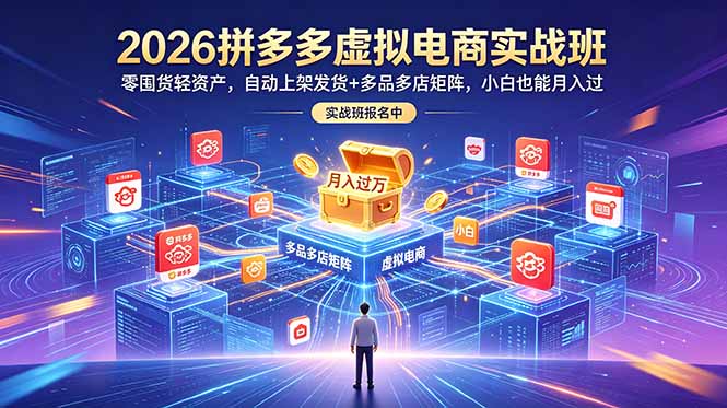 2026拼多多虚拟电商实战班：零囤货轻资产，自动上架发货+多品多店矩阵，小白也能月入过万-聚力云网创