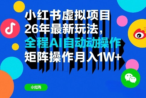小红书虚拟项目26年最新玩法，全程AI自动操作，矩阵操作月入1W＋【揭秘】-聚力云网创