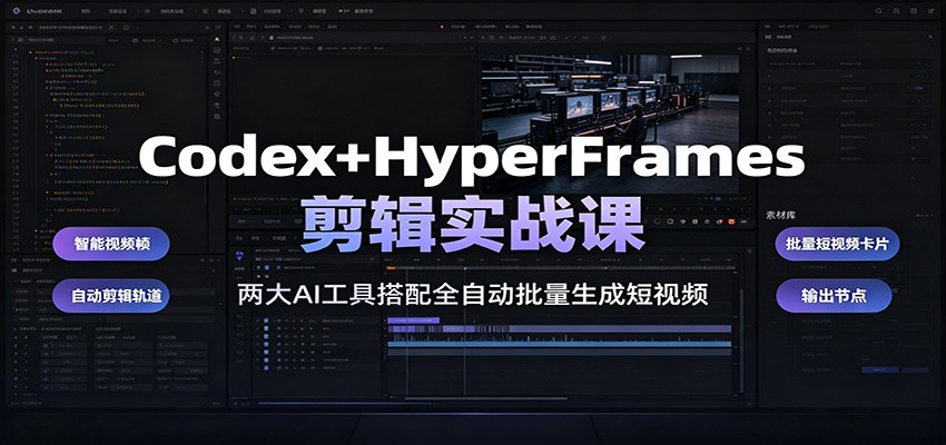 Codex+HyperFrames剪辑实战课：两大AI工具搭配全自动批量生成短视频-聚力云网创