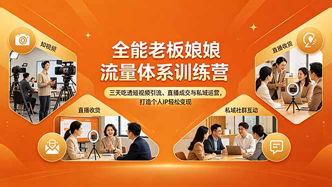 全能老板娘流量体系训练营，三天吃透短视频引流、直播成交与私域运营，打造个人IP轻松变现-聚力云网创