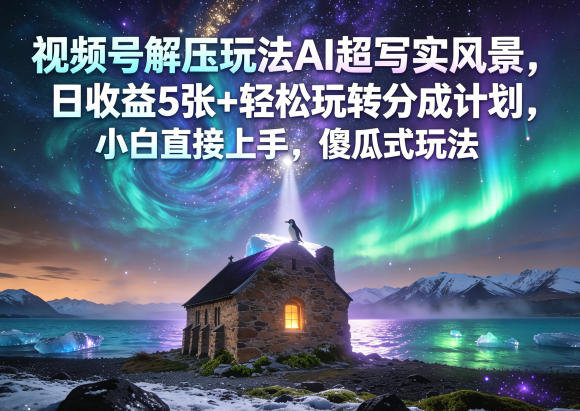 视频号解压玩法AI超写实风景,日收益5张+轻松玩转分成计划,小白直接上手,傻瓜式玩法-聚力云网创