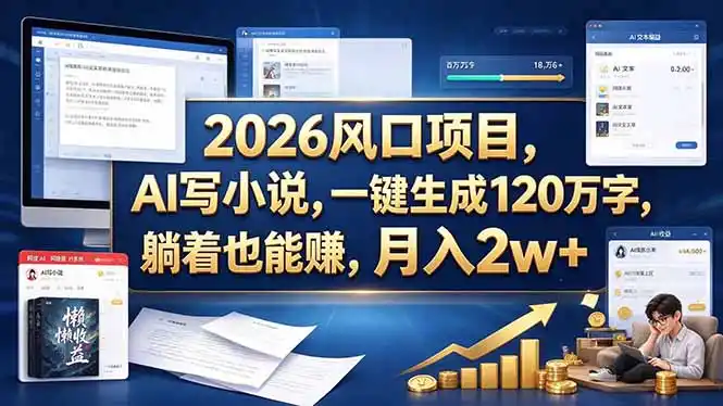 2026 风口项目,AI 写小说,一键生成 120 万字,躺着也能赚,月入 2w +