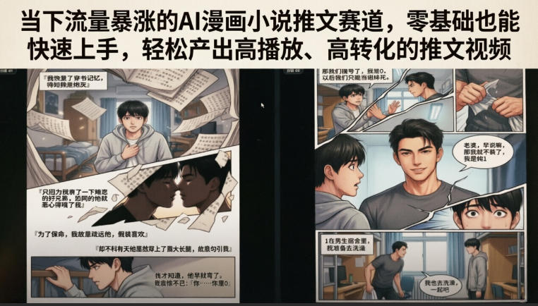 当下流量暴涨的AI漫画小说推文赛道，零基础也能快速上手，轻松产出高播放、高转化的推文视频-聚力云网创