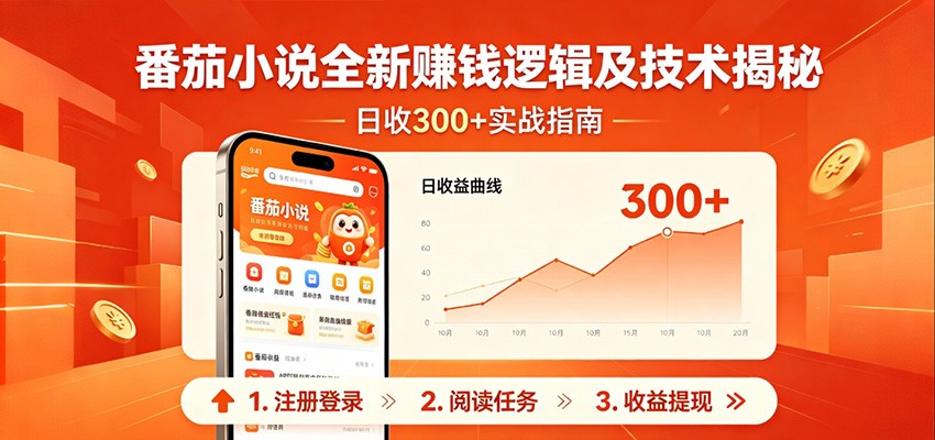 番茄小说全新赚钱逻辑及技术日收300+,小白新书皆可做!无脑赚就行了!-聚力云网创