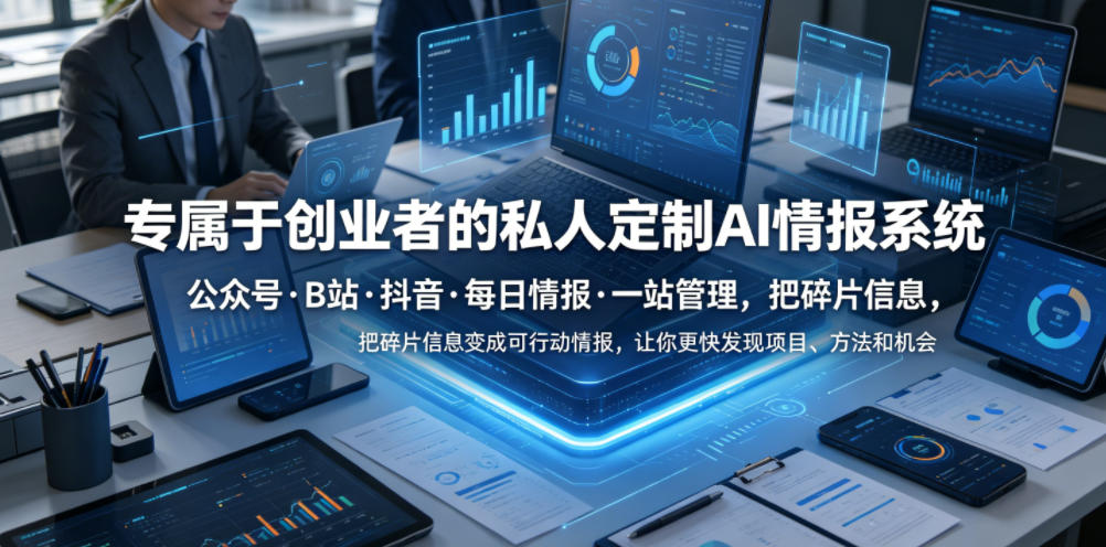 专属于创业者的私人定制AI情报系统，公众号·B站·抖音·每日情报·一站管理，把碎片信息变成可行动情报，让你更快发现项目、方法和机会-聚力云网创