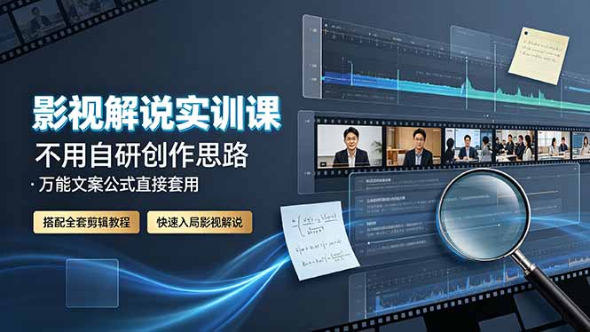 影视解说实训课：不用自研创作思路，万能文案公式直接套用，搭配全套剪辑教程，快速入局影视解说-聚力云网创