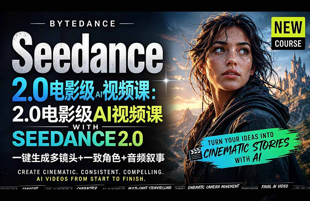 Seedance 2.0电影级AI视频课:一键生成多镜头+一致角色+音频叙事-聚力云网创
