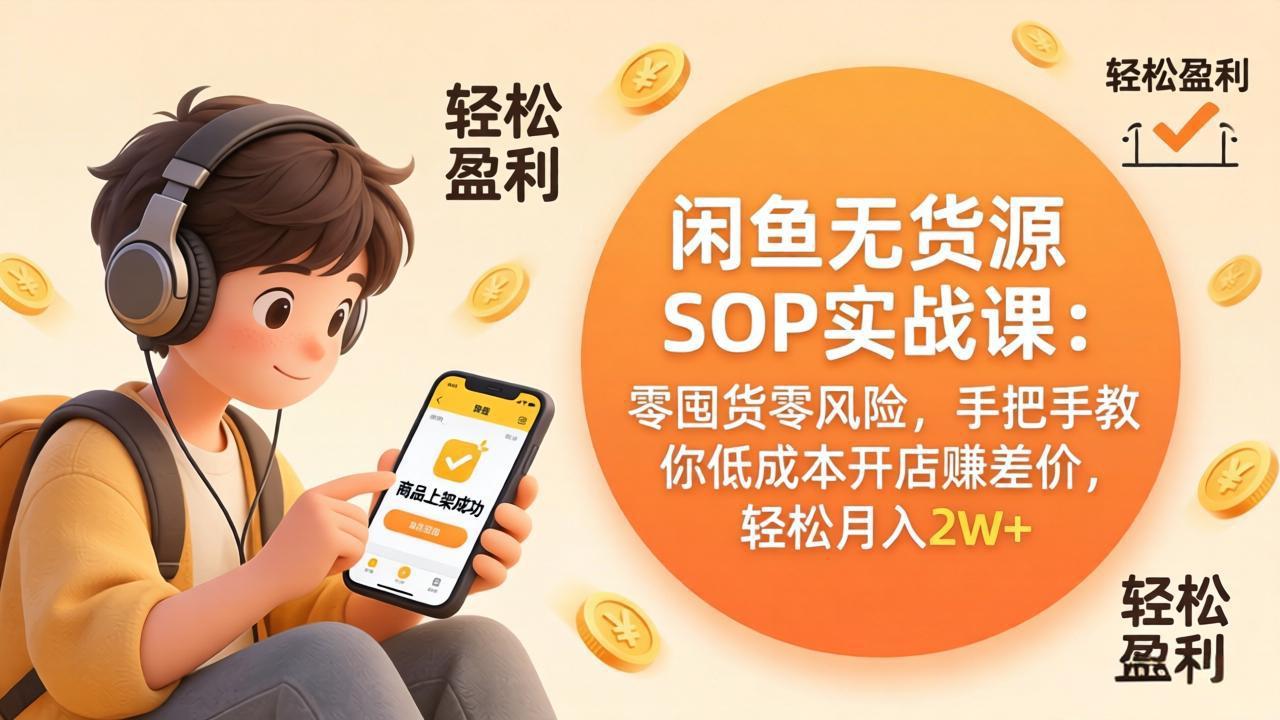 闲鱼无货源SOP实战课：零囤货零风险，手把手教你低成本开店赚差价，轻松月入2w+-聚力云网创