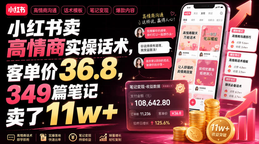 小红书卖高情商实操话术,客单价36.8,349篇笔记卖了11w+!