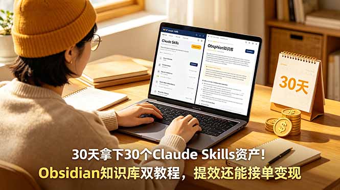 30天拿下30个Claude Skills资产！Obsidian知识库双教程，提效还能接单变现-聚力云网创