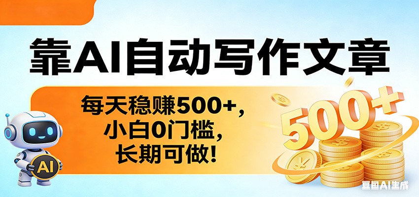 靠AI自动写作文章，每天稳赚500+，小白0门槛，长期可做！-聚力云网创
