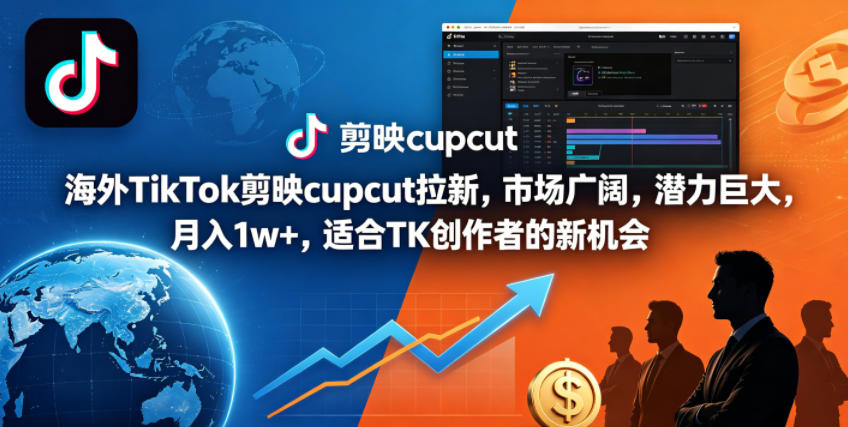 海外TikTok剪映cupcut拉新,市场广阔,潜力巨大,月入1w+,适合TK创作者的新机会-聚力云网创