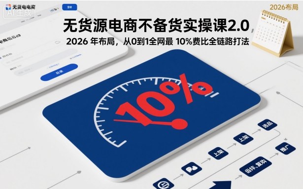 无货源电商不备货实操课2.0，2026年布局，从0到1全网最低10%费比全链路打法【更新26年3月】-聚力云网创