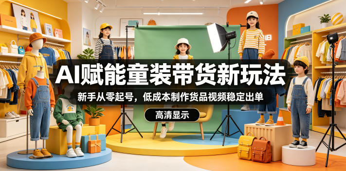 AI赋能童装带货新玩法,新手从零起号,低成本制作货品视频稳定出单-聚力云网创