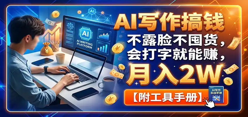 AI写作搞钱:不露脸不囤货,会打字就能赚,月入2W【附工具手册】