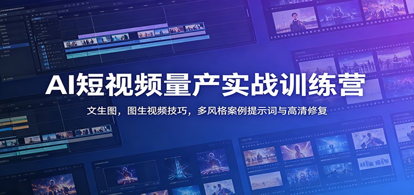 AI短视频量产实战训练营：文生图，图生视频技巧，多风格案例提示词与高清修复-聚力云网创