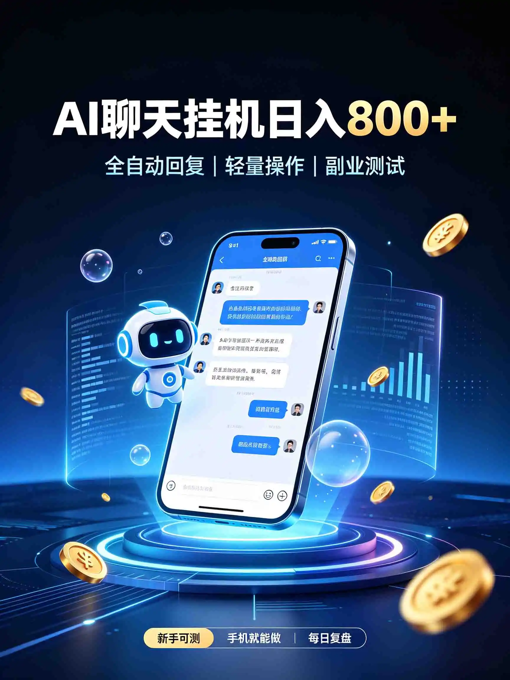 AI聊天挂机,日入800+,适用个人副业,工作室矩阵操作-聚力云网创
