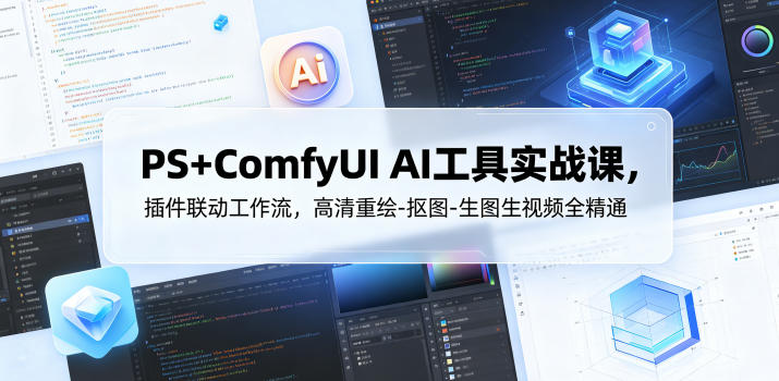 PS+ComfyUI AI工具实战课,插件联动工作流,高清重绘-抠图-生图生视频全精通-聚力云网创
