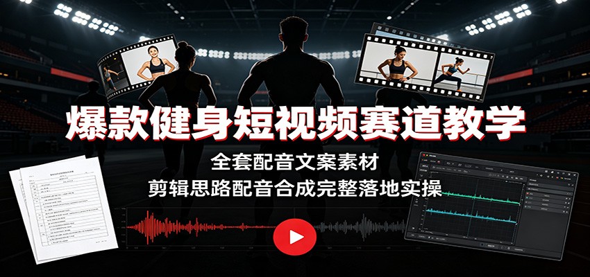 爆款健身短视频赛道教学：全套配音文案素材，剪辑思路配音合成完整落地实操-聚力云网创